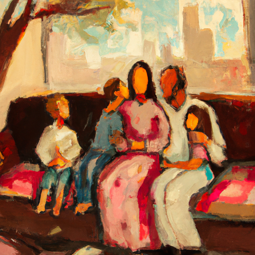 Image generated by AI from Dall.e prompt 'An expressive oil painting of A family gathers, joyfully teaching children in a sunlit home, sharing love for faith and values through heartfelt stories and reminders.'