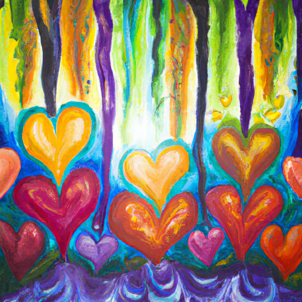 Image generated from Dall.e prompt 'An expressive oil painting of Joyful hearts interconnected, gratitude flowing like a river; prayers uplifted in harmony, love growing brighter, fostering hope and strength together.'