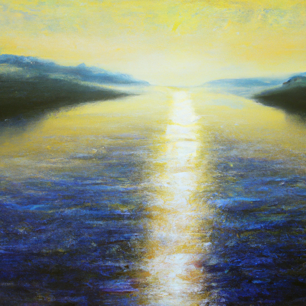 Image generated from Dall.e prompt 'An expressive oil painting of A tranquil dawn, where hope flows like a river, and steadfast faith anchors the heart amidst life's swirling uncertainties.'