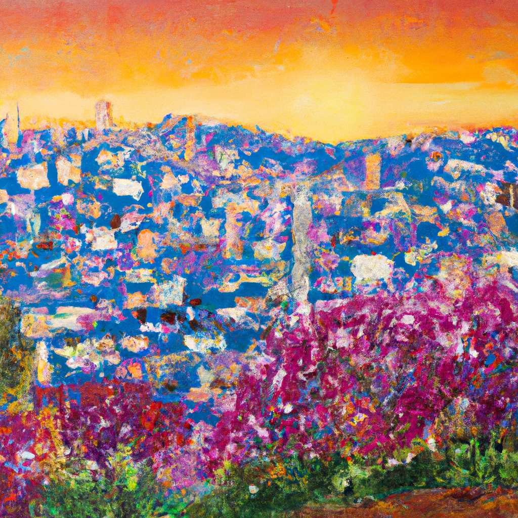 Image generated by AI from Dall.e prompt 'An expressive oil painting of A radiant dawn breaks, unveiling a promise of joy and hope, as righteousness blooms in a flourishing, vibrant cityscape.'