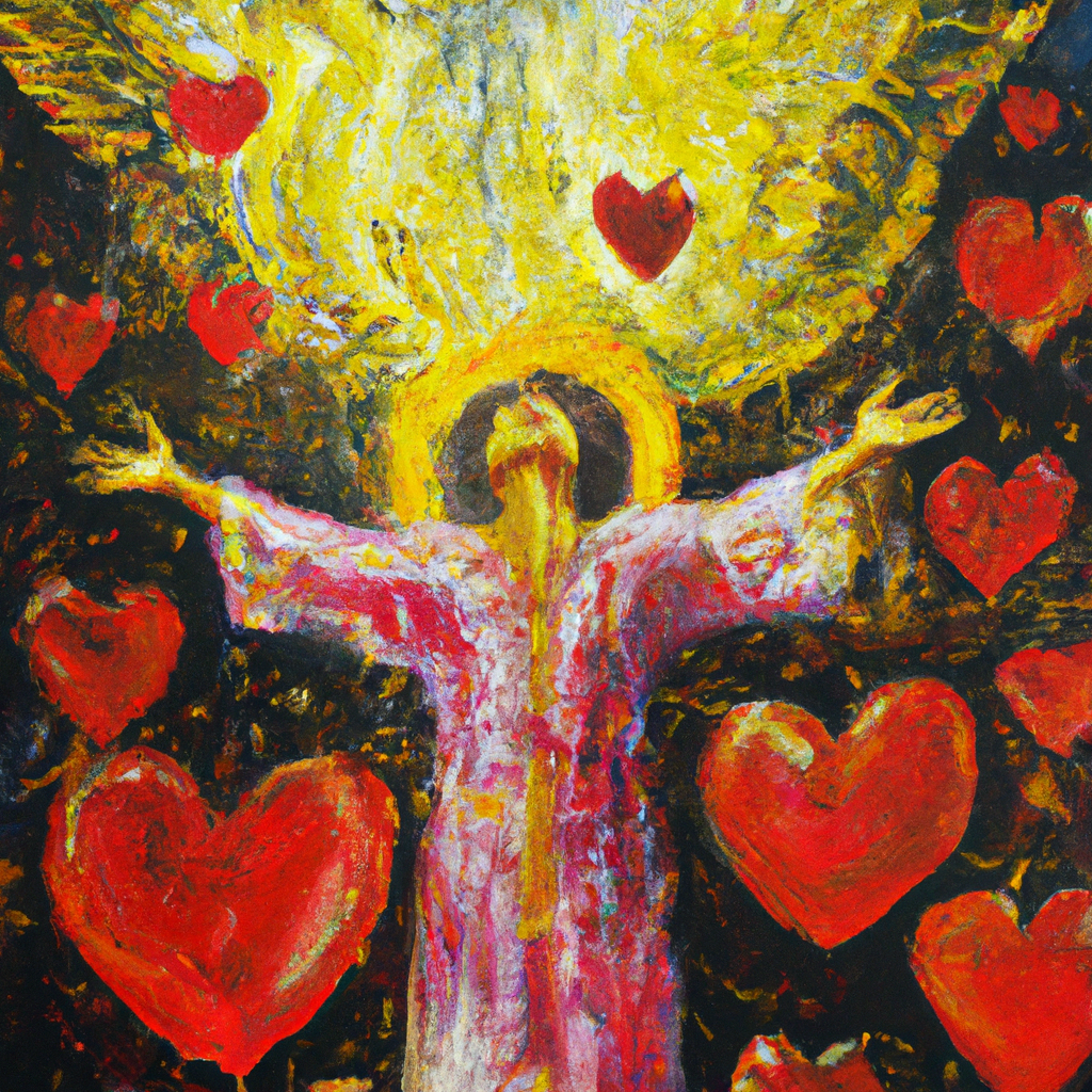 Image generated by AI from Dall.e prompt 'An expressive oil painting of A messenger arrives, refining hearts like gold, heralding a new covenant, as offerings are made in pure, joyous devotion.'