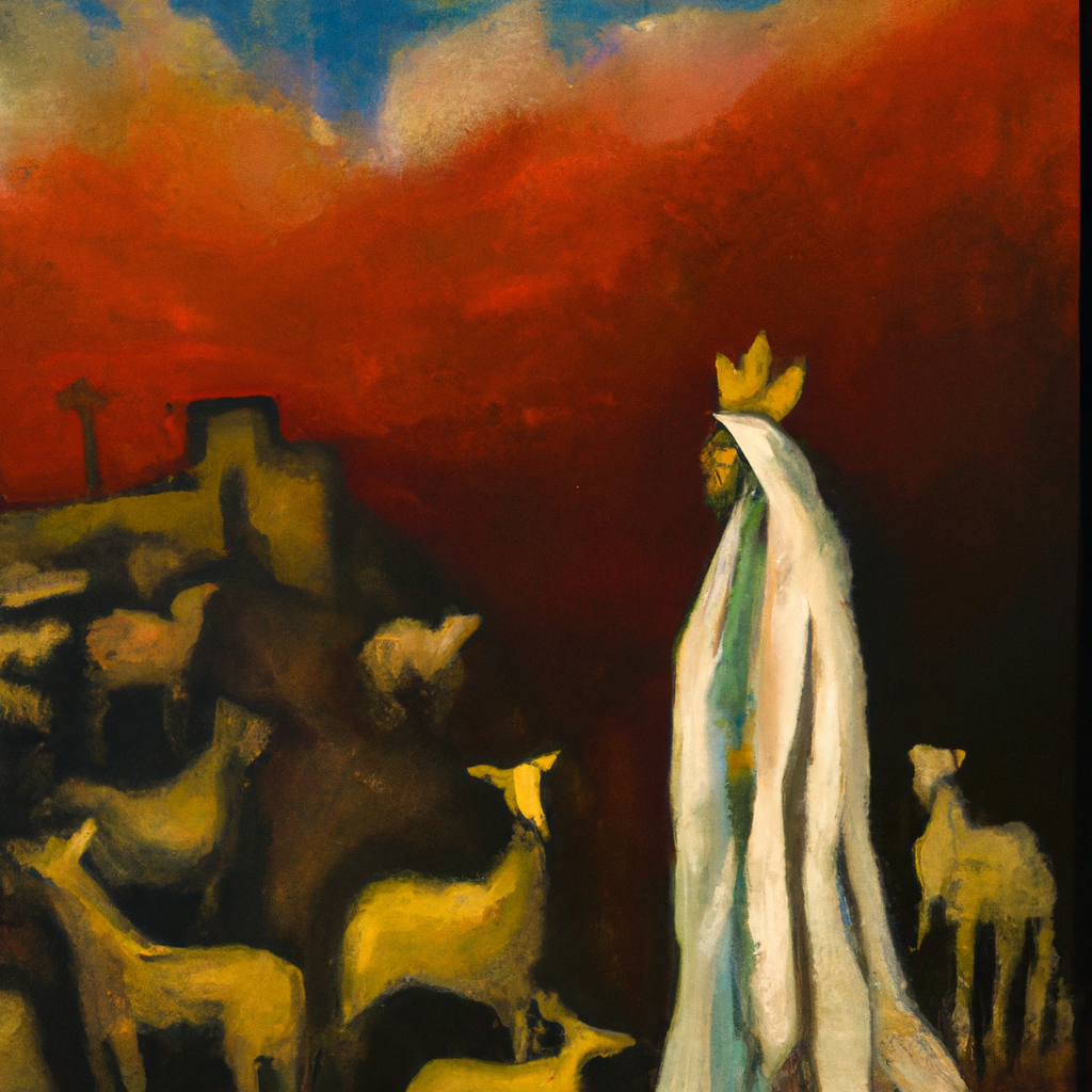 Image generated by AI from Dall.e prompt 'An expressive oil painting of In humble Bethlehem, a shepherd king emerges, bringing hope and peace, guiding nations with wisdom from ancient times.'