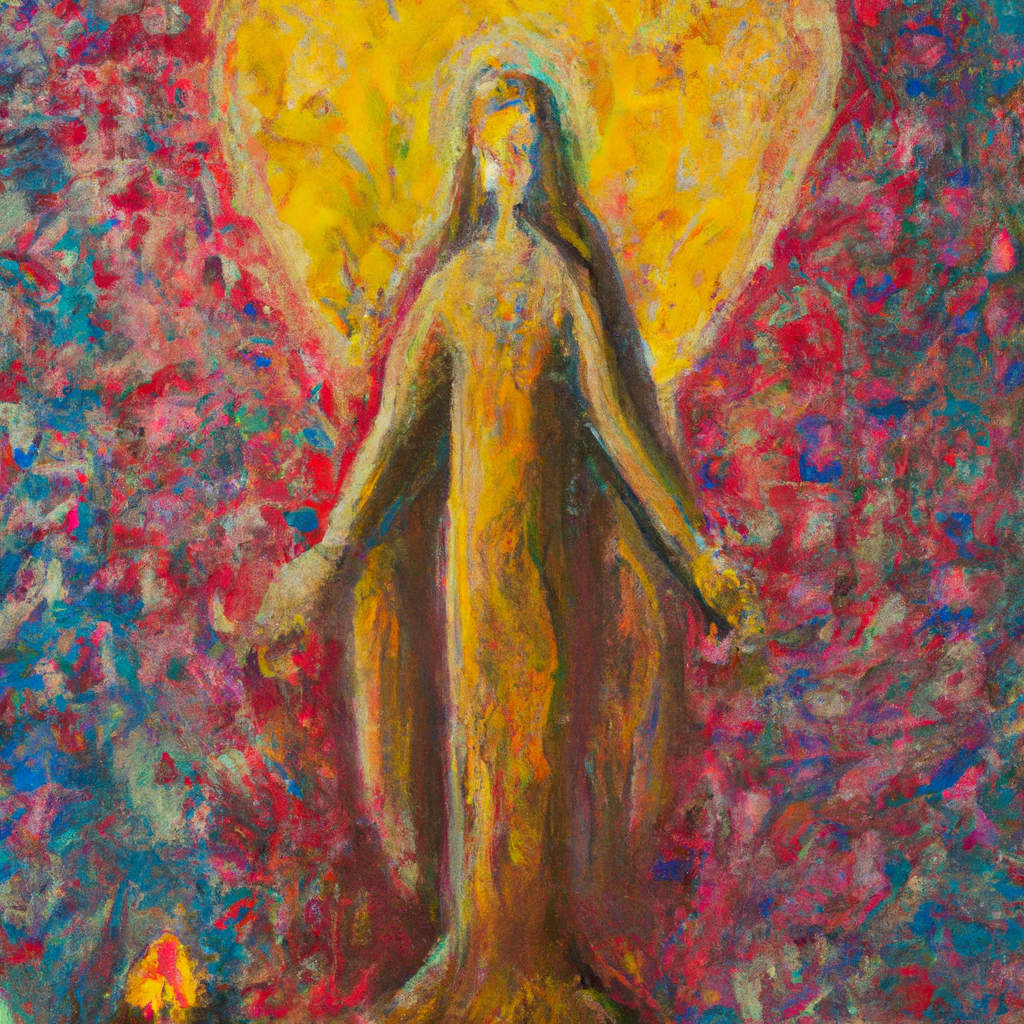 Image generated from Dall.e prompt 'An expressive oil painting of A divine figure places a heart of obedience above offerings, illuminating the pathway to fulfillment and grace in sacred devotion.'