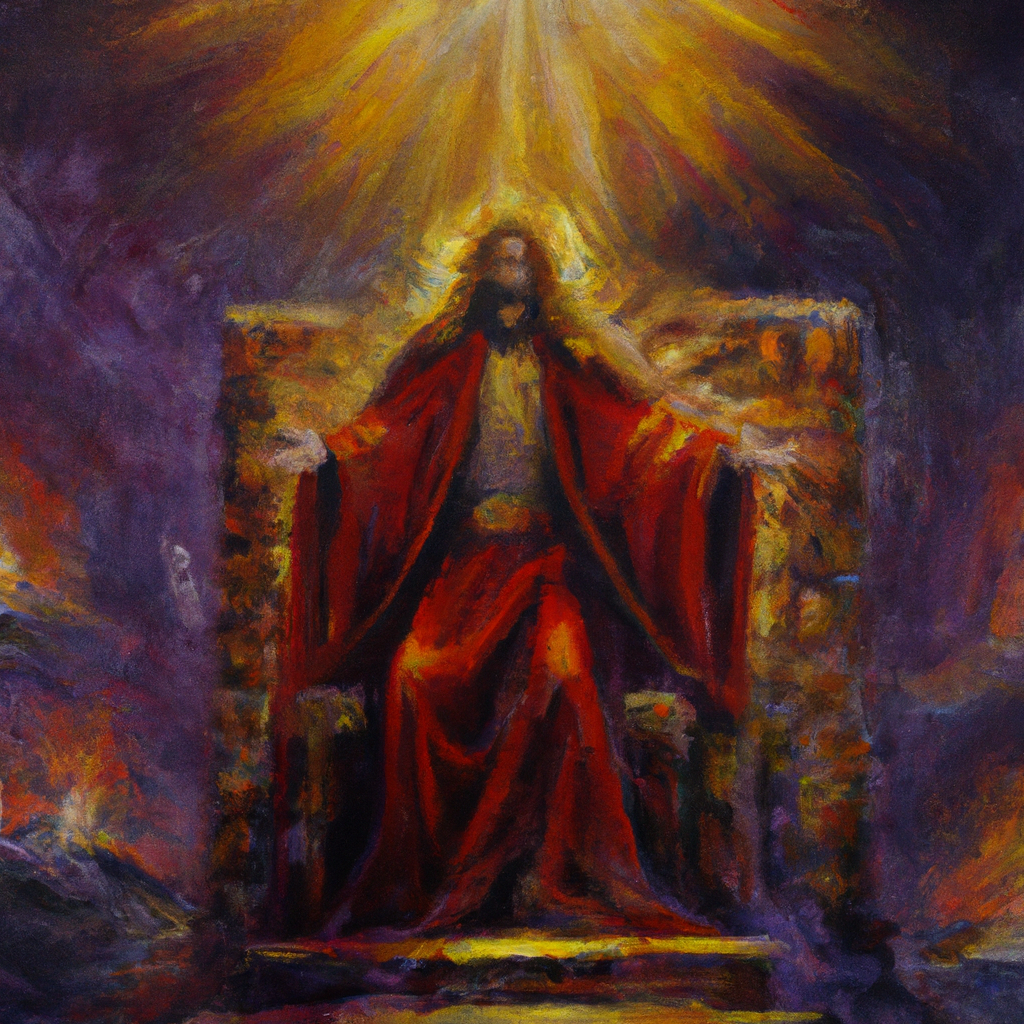 Image generated by AI from Dall.e prompt 'An expressive oil painting of A majestic throne, filled with light and seraphim; a profound calling awakens Isaiah's soul, igniting his commitment to serve.'